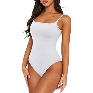 Women's Double Lined Square Neck Spaghetti Strap Bodysuit Medium